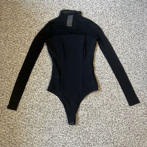 NWT Abercrombie & Fitch Womens Body Suit Size S Black Sheer Sleeves Goth Minimal